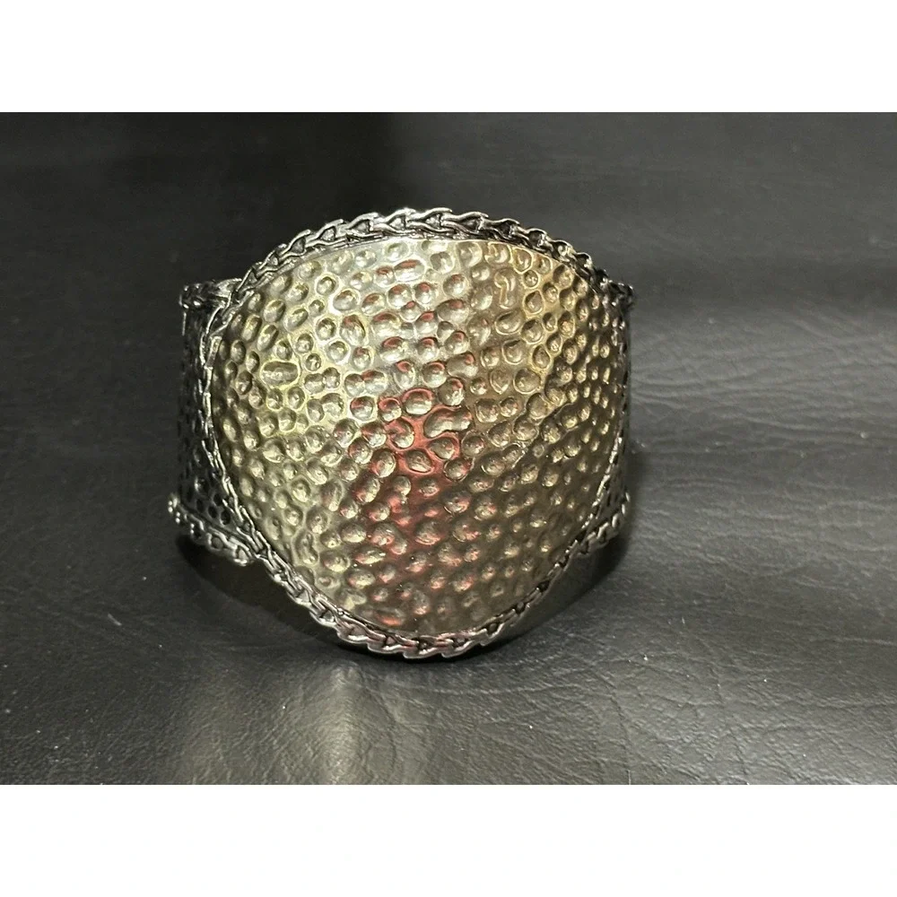Hammered Mixed Metal Domed‎ Cuff Bracelet  Scalloped Edge Statement Clamper